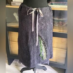 Stunning hand felted Gray Skirt with silk Detailing s-m